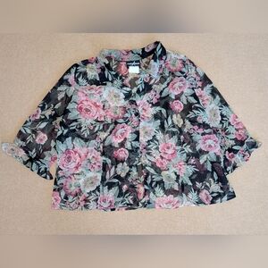 Vintage Positive Attitudes Women's Sheer Floral Patterned Blouse